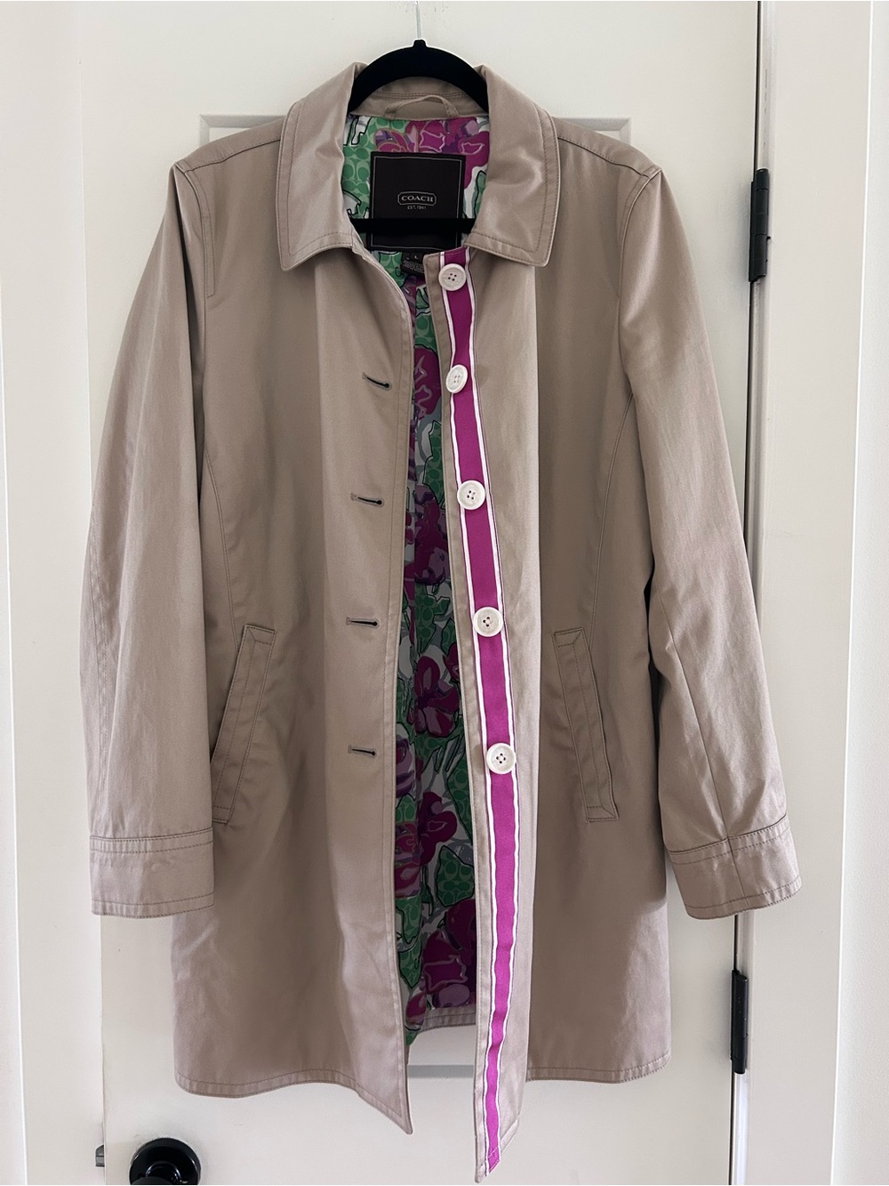 Coach Women's Tan Trench Coat with Floral Lining size large